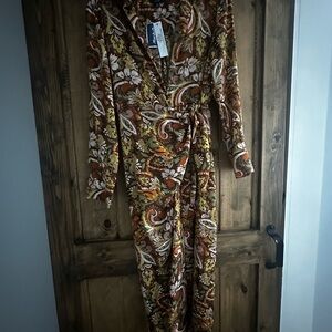 DREW Autumn Floral Midi Dress - Brown and Orange